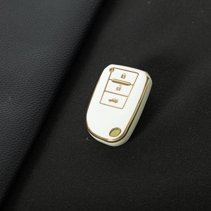 TOI1T1 White-Gold Plating 3 Buttons TPU Car Key Cover Case for Toyota Yaris HAIs 2020 Hiace 200 Sienta