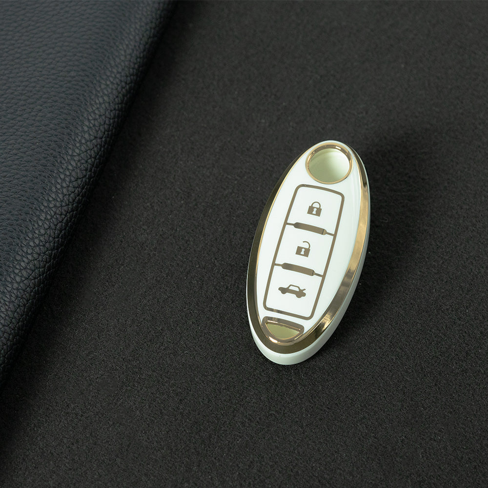 NIB3T1 White-Gold Plating Car Key Cover High Quality Soft TPU 3-Button Popular Key Case Cover Shell for Nissan Patrol Tiida Qashqai X-Trail Juke Navara Car Accessory