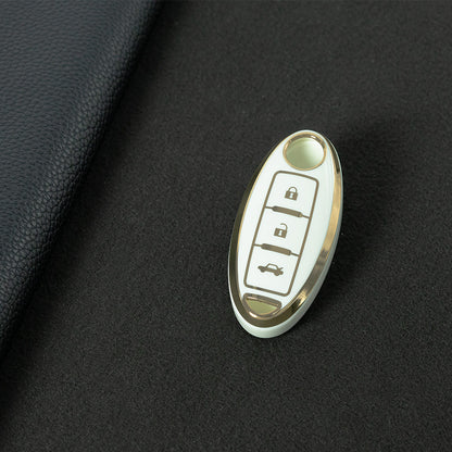 NIB3T1 White-Gold Plating Car Key Cover High Quality Soft TPU 3-Button Popular Key Case Cover Shell for Nissan Patrol Tiida Qashqai X-Trail Juke Navara Car Accessory