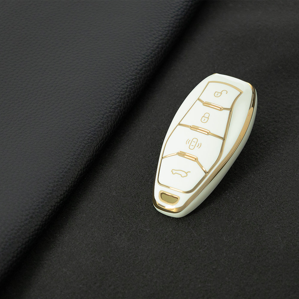 HND1T1 White-Gold Plating Car Key Cover For  Hongqi H5 Keycase, Brand New HQ9 Hongqi Car High-end Key case Buckle keychain