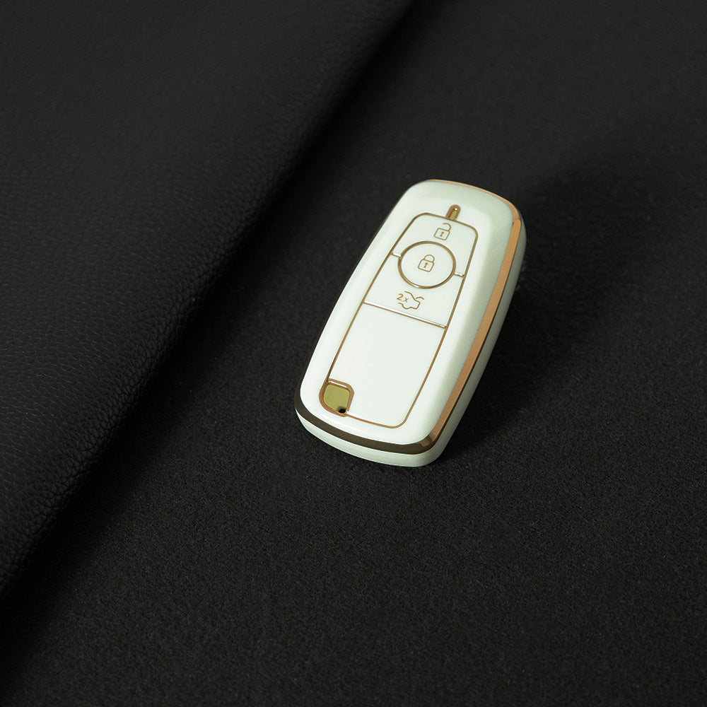 FOB1T1 White-Gold Plating TPU Car Key Case Cover Holder for Ford Fusion Edge Mustang Explorer F150 F250 F350