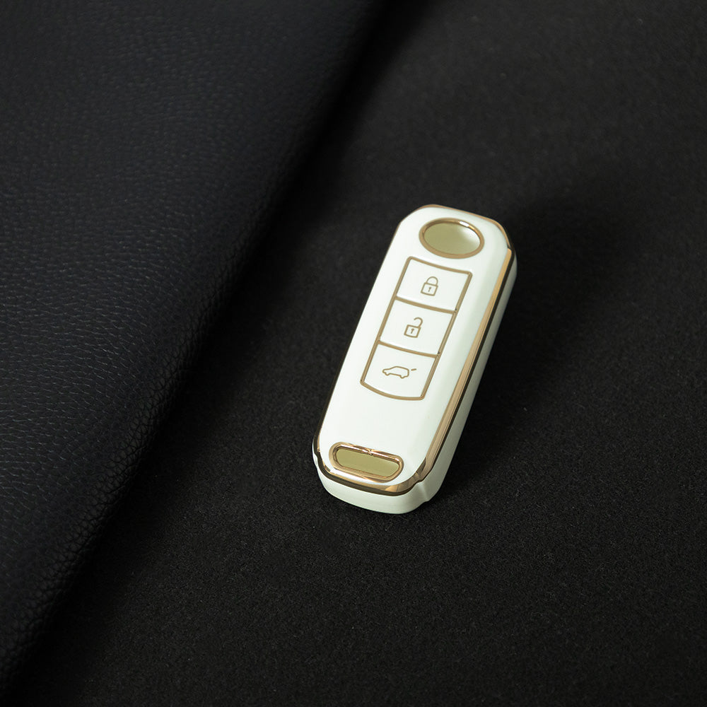 TRC1T1 White-Gold Plating Key TPU Premium Soft Car Key Case Cover Shell for Trumpchi Gs4 Gs5 Gs3 Gs8 Ga4 Ga6 GE3 Key Rings