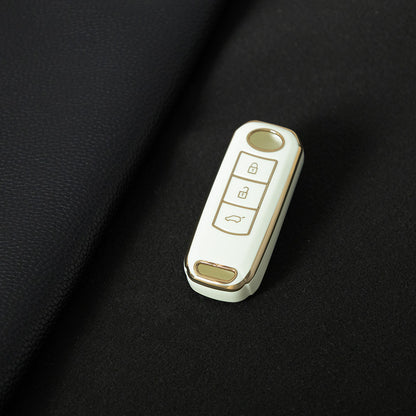 TRC1T1 White-Gold Plating Key TPU Premium Soft Car Key Case Cover Shell for Trumpchi Gs4 Gs5 Gs3 Gs8 Ga4 Ga6 GE3 Key Rings