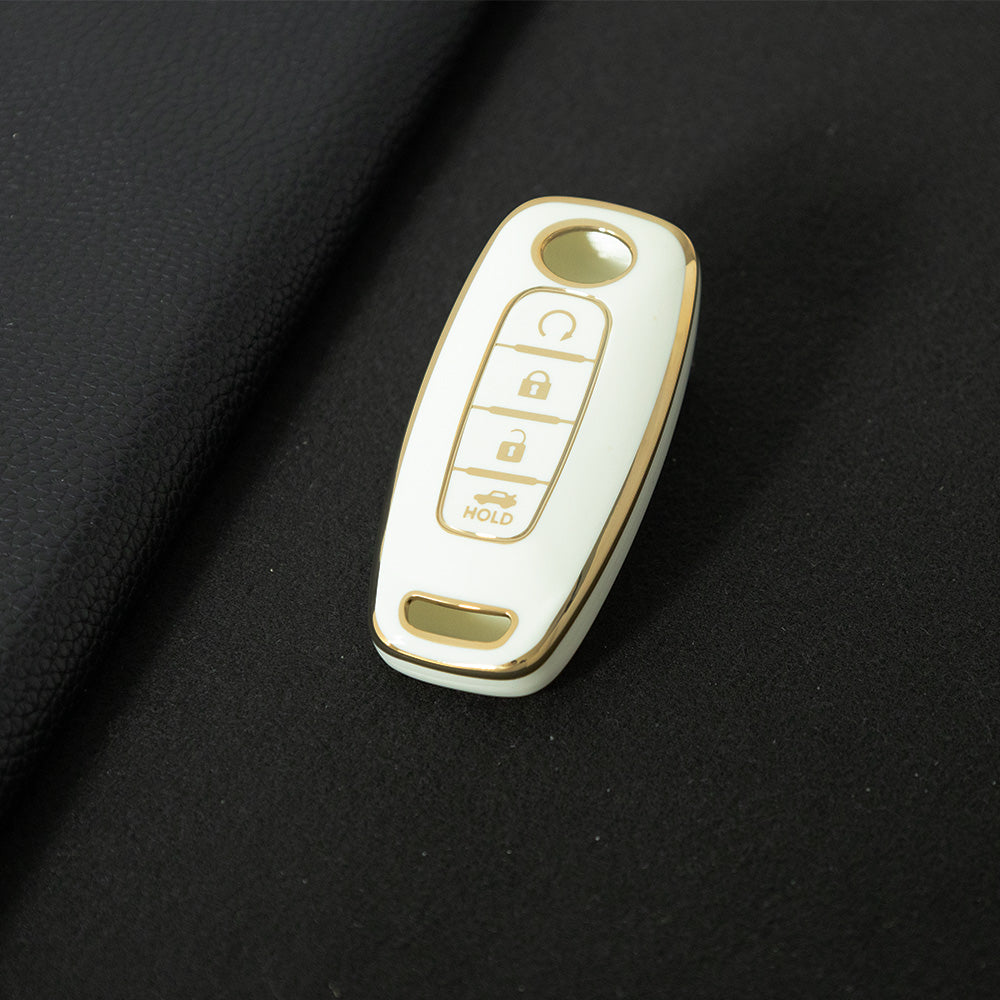 NIA7T1 White-Gold Plating TPU Car Key Cover Fob Holder Suitable for Nissan Sylphy Bluebird Teana X-Trail Murano GTR