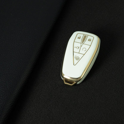 CHC3T1 White-Gold Plating Car Key Cover Soft TPU Car Key Case Cover Shell Sleeve Protector for CHANGAN CS75 Plus Unit Univ CS35 CS55 OSHAN X5 X7 Key Rings Keychain Bag