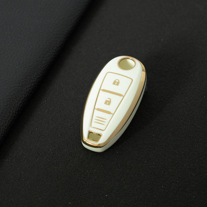 SUA1T1 White-Gold Plating Car Key Cover TPU for Suzuki Vitara Swift Ignis Kizashi SX4 Baleno Ertiga 2016 2017 2018 2019
