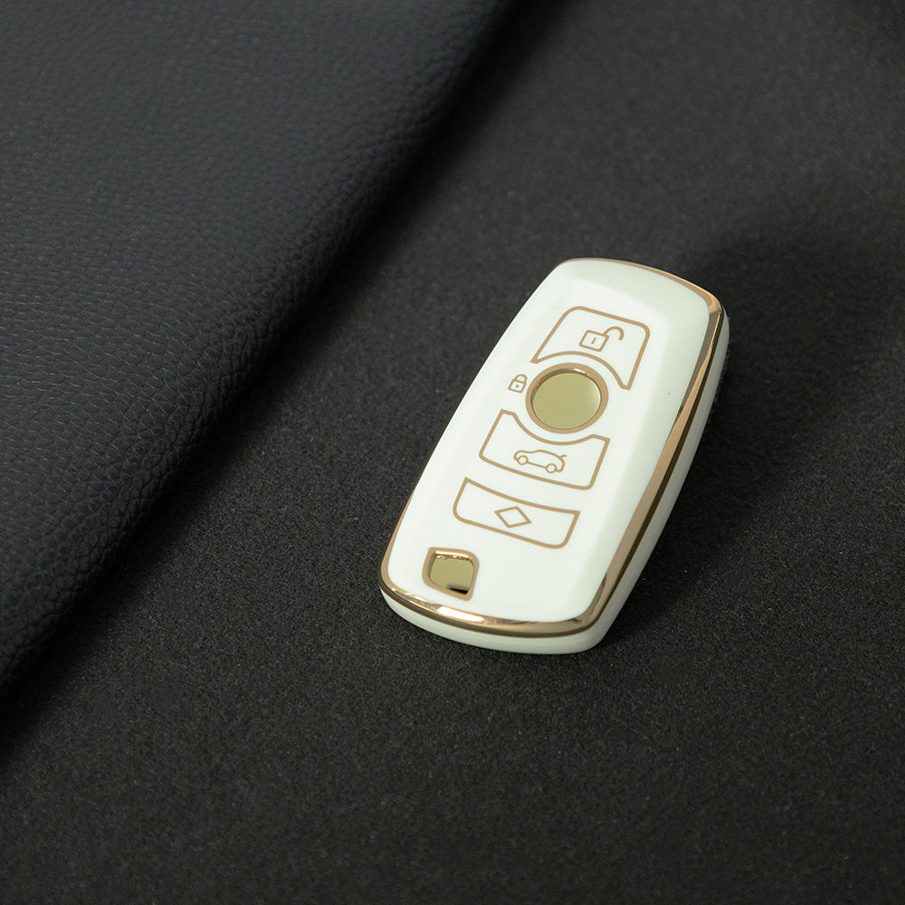 BMC1T1 White-Gold Plating Car Key Cover BMW Car Key Case Cover TPU Flip Remote Accessory for 1 2 3 4 5 6 7 X3 X4 X5 X6 F36 F25 F26 F30 F34 F10 F07 F20 Z10 G30