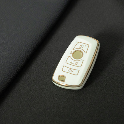 BMC1T1 White-Gold Plating Car Key Cover BMW Car Key Case Cover TPU Flip Remote Accessory for 1 2 3 4 5 6 7 X3 X4 X5 X6 F36 F25 F26 F30 F34 F10 F07 F20 Z10 G30