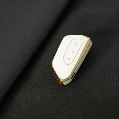 VOC1T1 White-Gold Plating Car Key Cover For Volkswagen  Golf 8 MK8 ID3 ID4 Cupra Skoda Octavia A8 SEAT Leon MK4 Formentor Tarraco