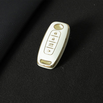 NIA4T1 White-Silver Plating TPU Car Key Cover for Nissan Sylphy Bluebird Teana X-Trail Murano GTR