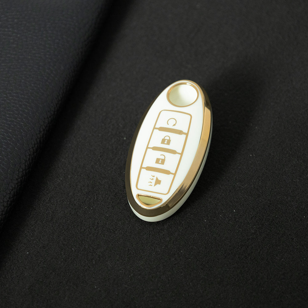 NIB7T1 White-Gold Plating TPU Car Key Case Cover for Nissan Qashqai X-Trail T32 T31 Juke J10 J11 Kicks Tiida Pathfinder