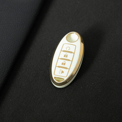 NIB7T1 White-Gold Plating TPU Car Key Case Cover for Nissan Qashqai X-Trail T32 T31 Juke J10 J11 Kicks Tiida Pathfinder