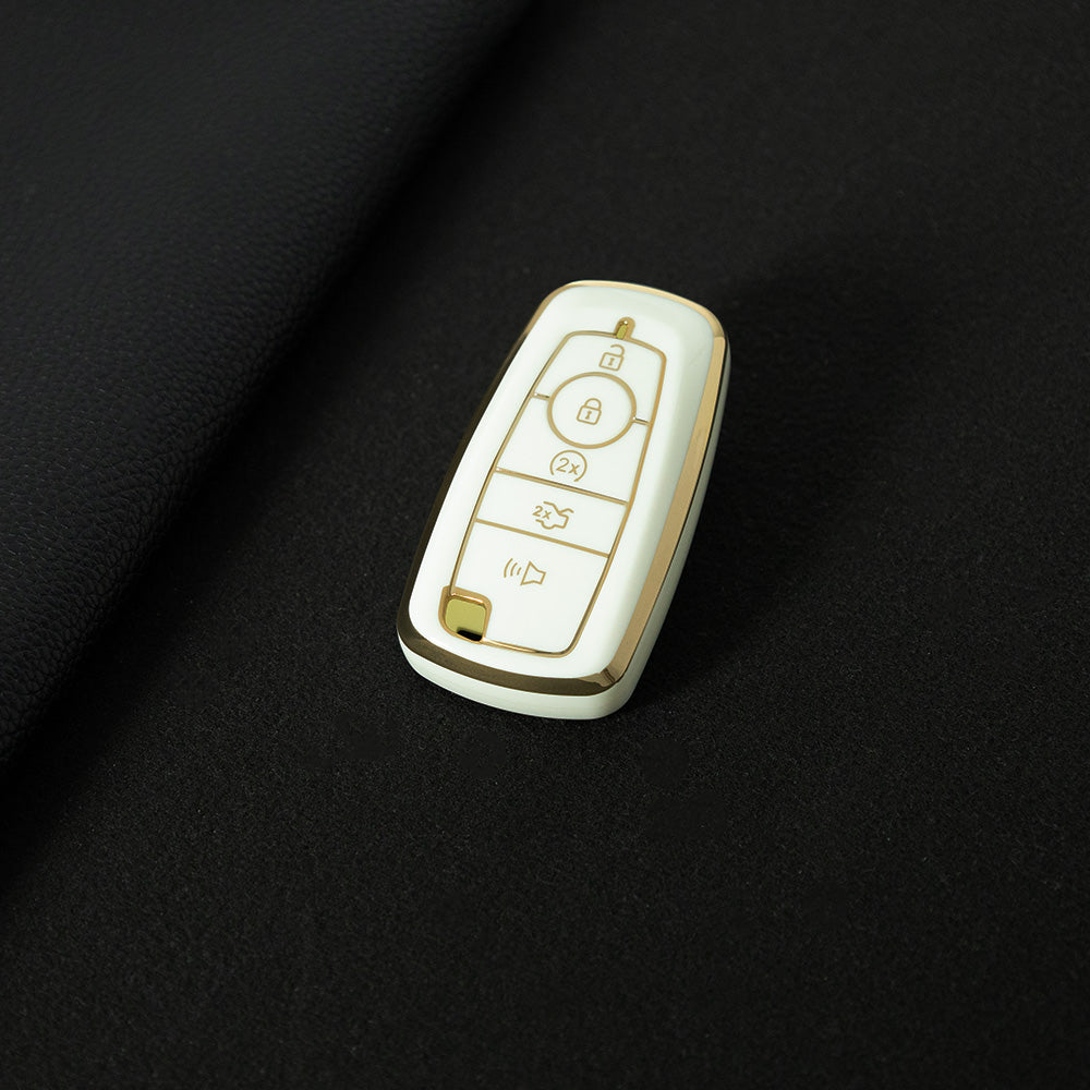 FOB4T1 White-Gold Plating Car Key Cover Car Key Case Cover for Ford Fiesta Mk8 MK3 MK7 Puma Focus 2 3 MK3 Mk4 Mondeo Mk5 Mk4 Explorer Ecosport Kuga C MAX Bronco Mustang