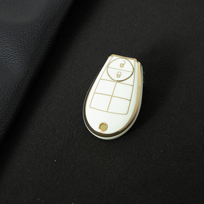 JEC2T1 White-Gold Plating TPU Car Key Cover Case for Dodge Challenger Charger Magnum Journey Ram Jeep Commander Grand Cherokee Chrysler 300