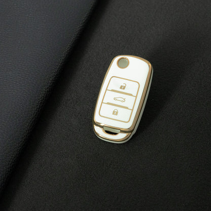 CHB1T1 White-Gold Plating Car Key Cover For Premium Soft TPU Car Key Case Cover  CHANGAN Benben E-Star CS15 CS35 CS55 EADO LUMIN Key Rings Keychain Bag