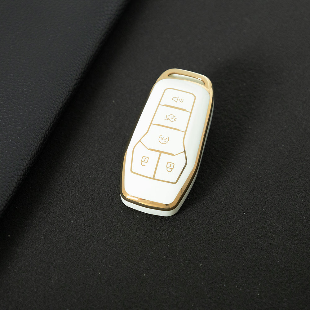 FOC2T1 White-Gold Plating Soft Tpu Car Key Case Fob Cover for Ford Fusion Mondeo Mustang F-150 Explorer Edge 2015 2016 2017 2018 Car Accessories