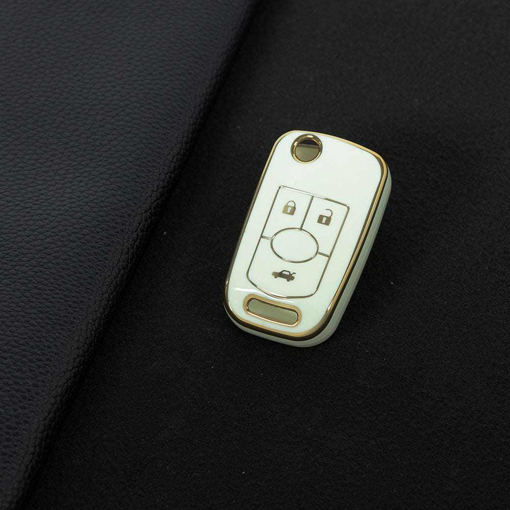 BUD1T1 White-Gold Plating TPU Premium Soft Car Key Case Cover Shell for Buick Old LaCrosse 06 07 08 Year Fold Protection Key Rings Keychain Bag Accessory