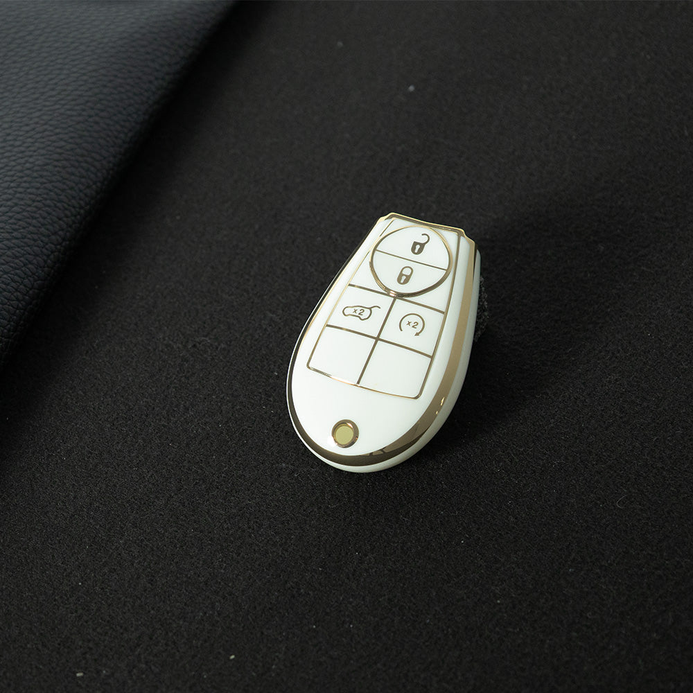 JEC9T1 White-Gold Plating TPU Car Key Case Cover for Dodge Challenger Charger Magnum Journey Ram Jeep Commander Grand Cherokee Chrysler 300