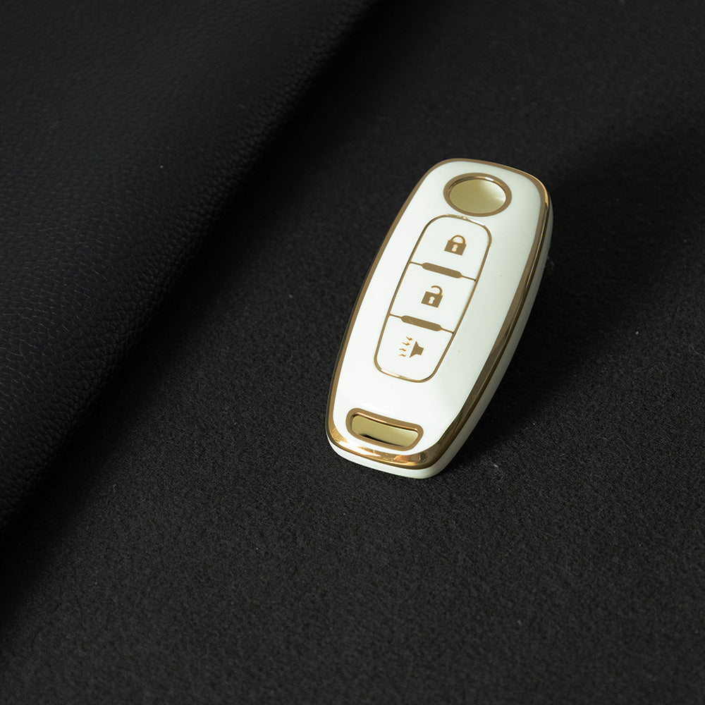 NIA5T1 White-Gold Plating TPU Car Key Cover Key Fob Holder Suitable for Nissan Sylphy Bluebird Teana X-Trail Murano GTR