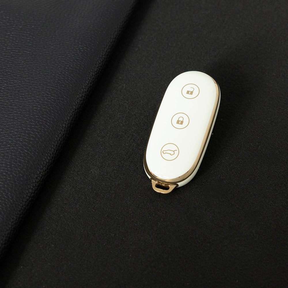 LIB1T1 White-Gold Plating Car Key Cover TPU Material Remote Car Key Case Cover Auto Key Shell Fob Protector Lossless Signal Fit for Lixiang L9 L7 L8 L6