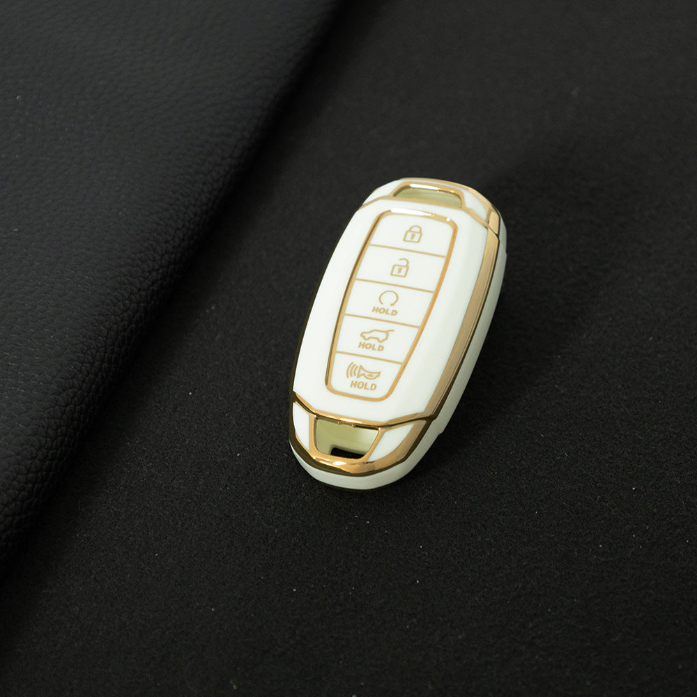 HYS2T1 White-Gold Plating Premium Soft TPU Car Key Case Cover Shell for Hyundai IX25 IX35 MISTRA Elantra Tucson Sonata VERNA LAFESTA