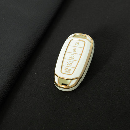HYS2T1 White-Gold Plating Premium Soft TPU Car Key Case Cover Shell for Hyundai IX25 IX35 MISTRA Elantra Tucson Sonata VERNA LAFESTA