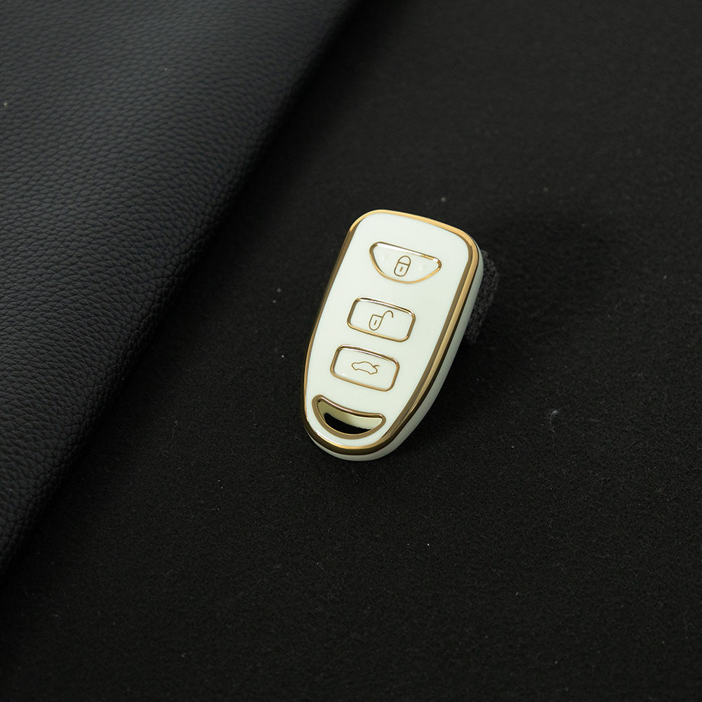 HYJ2T1 White-Gold Plating New TPU Car Key Case Cover Shell for Hyundai Kia Tucson Sonata Santa FE Carens
