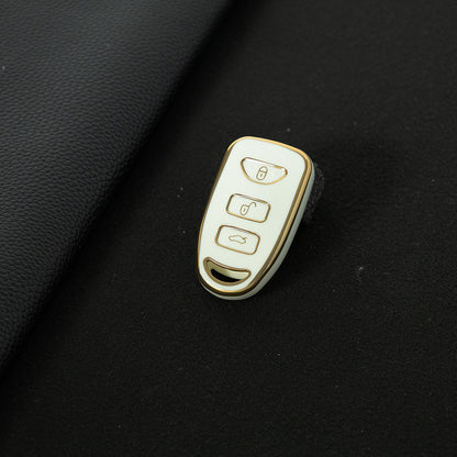 HYJ2T1 White-Gold Plating New TPU Car Key Case Cover Shell for Hyundai Kia Tucson Sonata Santa FE Carens