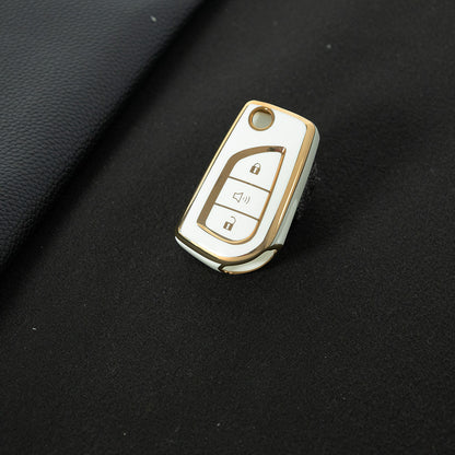 TOA4T1 White-Gold Plating TPU Car Key Case Cover for Toyota Hilux Yaris RAV4 Corolla Avensis Aygo Verso Scion TC Auris