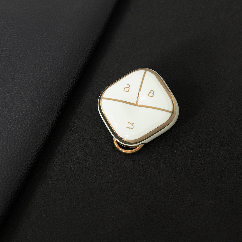 WUG2T1 White-Silver Plating Car Key Cover Soft TPU Car Key Case Cover Shell Sleeve for SGMW WULING Airev Baojun KiWiEV Bingguo SUNSHINE MINI EV Key Rings Keychain Bag