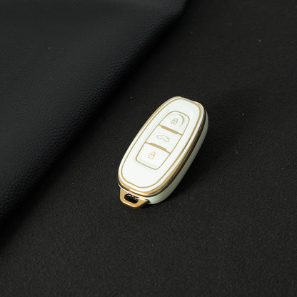 HNC1T1 White-Gold Plating Soft TPU Car Key Case Cover Shell for Hongqi BESTURN B50 B70 E-HS3 H5 H7 Saloon H9 HQ3 HS5 HS7 SHENGSHI Key Rings Keychain Bag