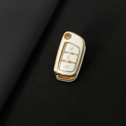 GED1T1 White-Gold Plating Car Key Cover TPU Premium Soft Car Key Case Cover Shell for GEELY Emgrand X7 Sport GT EC Emgrand 7 LC2 GC2 Key Rings Keychain Bag Accessory