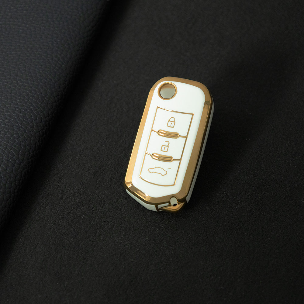 TRD1T1 White-Gold Plating Car Key Cover New Soft TPU Car Remote Key Case Cover Holder for GAC Trumpchi GS GA3 GA5 GA6 GS4 GS8 Keyless Protector Shell Auto Accessories