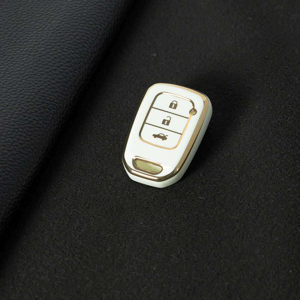 HOM2T1 White-Gold Plating TPU Car Key Case Cover for Honda VEZEL City Fit
