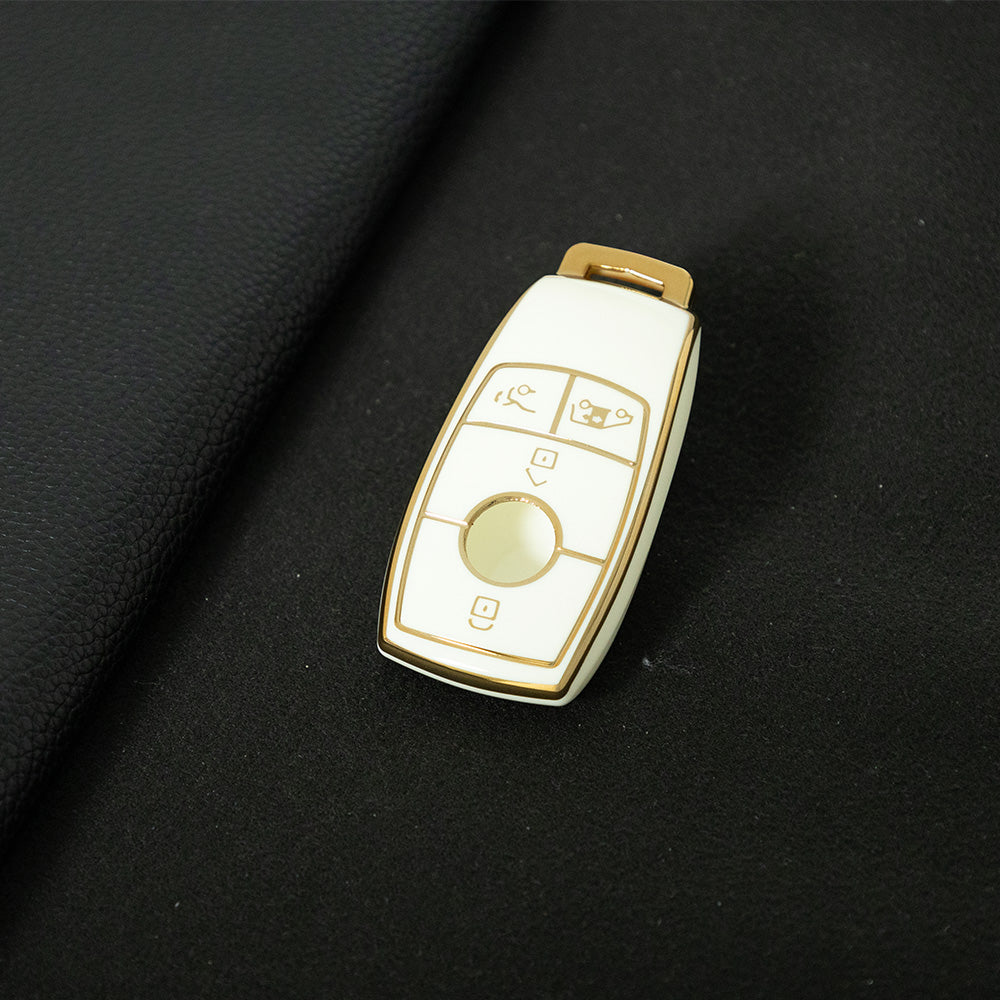 MEB3T1 White-Gold Plating Mercedes-Benz New Euro/C200L/GLC260L Car Key Cover TPU Protection Buckle Case for E-Class E300L Waterproof Fashion Model