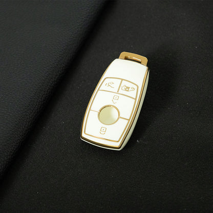 MEB3T1 White-Gold Plating Mercedes-Benz New Euro/C200L/GLC260L Car Key Cover TPU Protection Buckle Case for E-Class E300L Waterproof Fashion Model