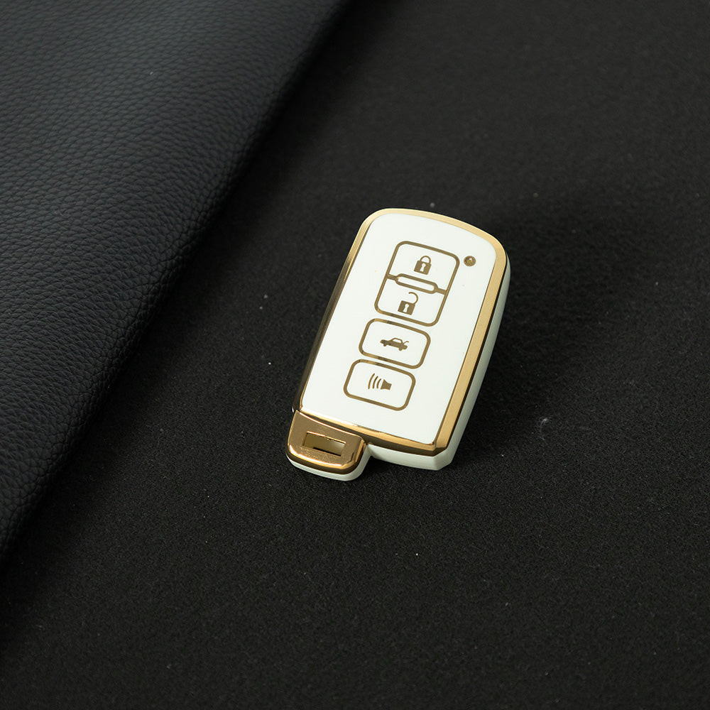 TOD4T1 White-Gold Plating For Toyota Camry TPU Car Key Case Cover Bag Shell Fob Protector 4 Button
