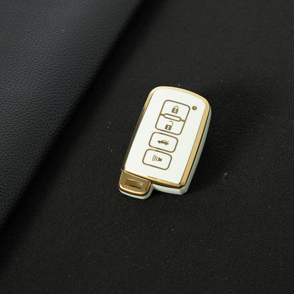TOD4T1 White-Gold Plating For Toyota Camry TPU Car Key Case Cover Bag Shell Fob Protector 4 Button