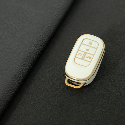 HOB1T1 White-Gold Plating Car Key Cover For Honda Civic Accord HR-V CR-V CRV 2021 2022 2023 5Buttons Auto Shell Fob Holder TPU Car Key Case Cover Keychain Accessories