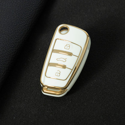 AUD1T1 White-Gold Plating Car Key Cover For Audi Q3 Q7 Q5 TT Q2L A3 A1 Fold Key Rings Keychain Bag