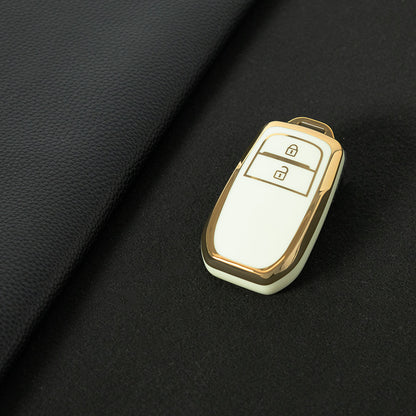 TOC2T1 White-Gold Plating TPU Car Key Case Protection Cover Smart Key Shell Fob Cover Fit for Toyota Camry Corolla Prado Levin Crown RAV4