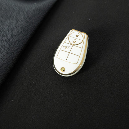 JEC1T1 White-Gold Plating TPU Car Key Case Cover Fob for Dodge Challenger Charger Magnum Journey Ram Jeep Commander Grand Cherokee Chrysler 300