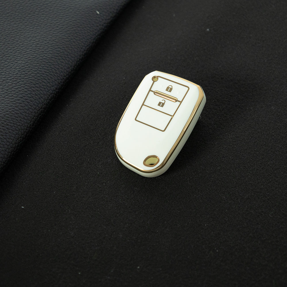 TOI2T1 White-Gold Plating 2 Buttons TPU Car Key Cover Case for Toyota Yaris HAIs 2020 Hiace 200 Sienta