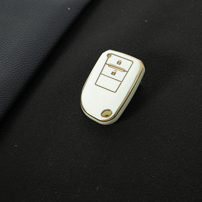 TOI2T1 White-Gold Plating 2 Buttons TPU Car Key Cover Case for Toyota Yaris HAIs 2020 Hiace 200 Sienta