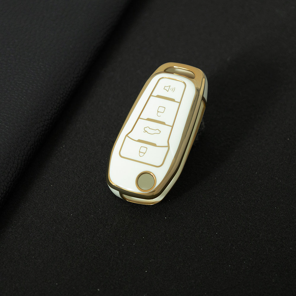 FOA7T1 White-Gold Plating Car Key Cover for Ford Fusion Fiesta Escort Mondeo Everest Ranger