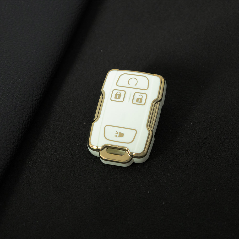 CEC1T1 White-Gold Plating New Car Key Cover Case Fob for Chevrolet Suburban Silverado GMC Terrain Yukon Tahoe Sierra Smart Auto Accessories Key Ring