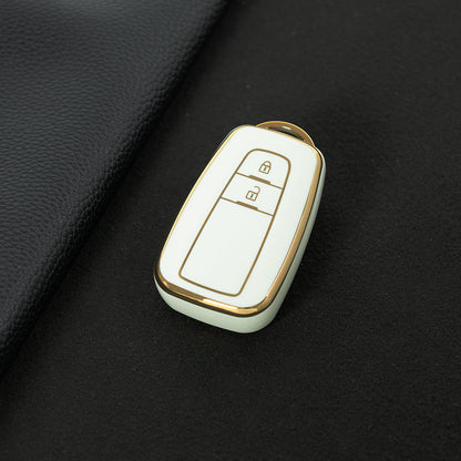 TOB2T1 White-Gold Plating Car Key Cover Premium Soft TPU Car Key Case Cover Shell for Toyota LEVIN COROLLA RAV4 IZOA AVALON CHR Plarad Camry Key Rings Keychain Bag