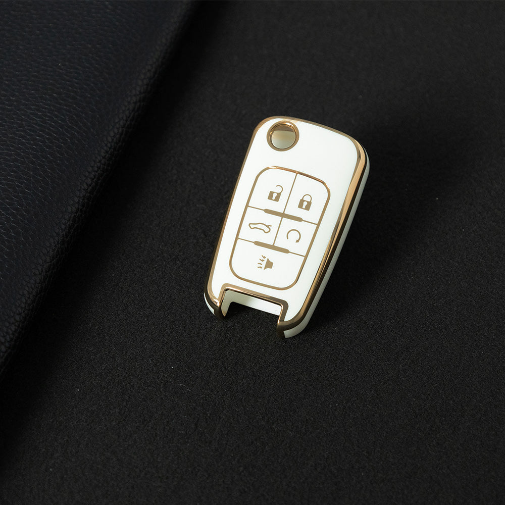 CED5T1 White-Gold Plating Gold/Silver Edge 5-Button TPU Key Cover for Chevrolet Cruze Camaro Buick Regal Excelle, Protective Key Case