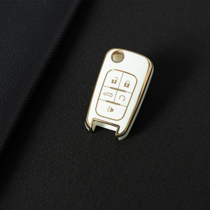 CED5T1 White-Gold Plating Gold/Silver Edge 5-Button TPU Key Cover for Chevrolet Cruze Camaro Buick Regal Excelle, Protective Key Case