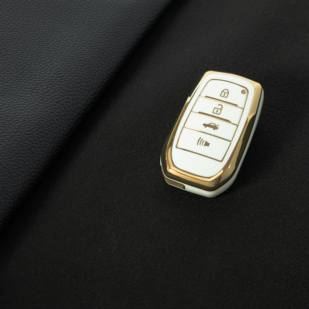 TOC6T1 White-Gold Plating TPU Car Key Case Cover Fob for Toyota Corolla RAV4 CHR Camry Crown Auris Land Cruiser 200 Prado Protector Shell Accessories